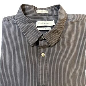 Calvin Klein Mens Black & White Striped Button Up Dress Shirt Size M Slim Fit